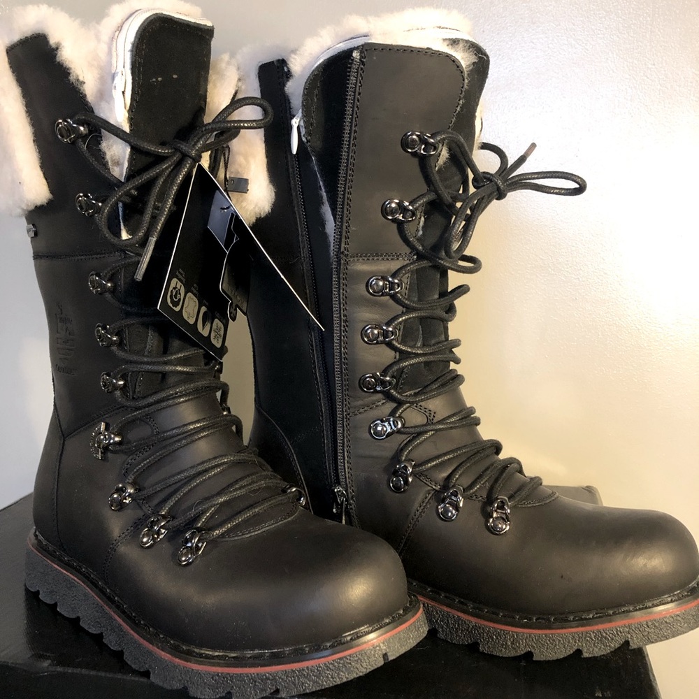 NWT Black leather winter boots